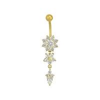 Goldtone CZ Flower Dangle Belly Ring