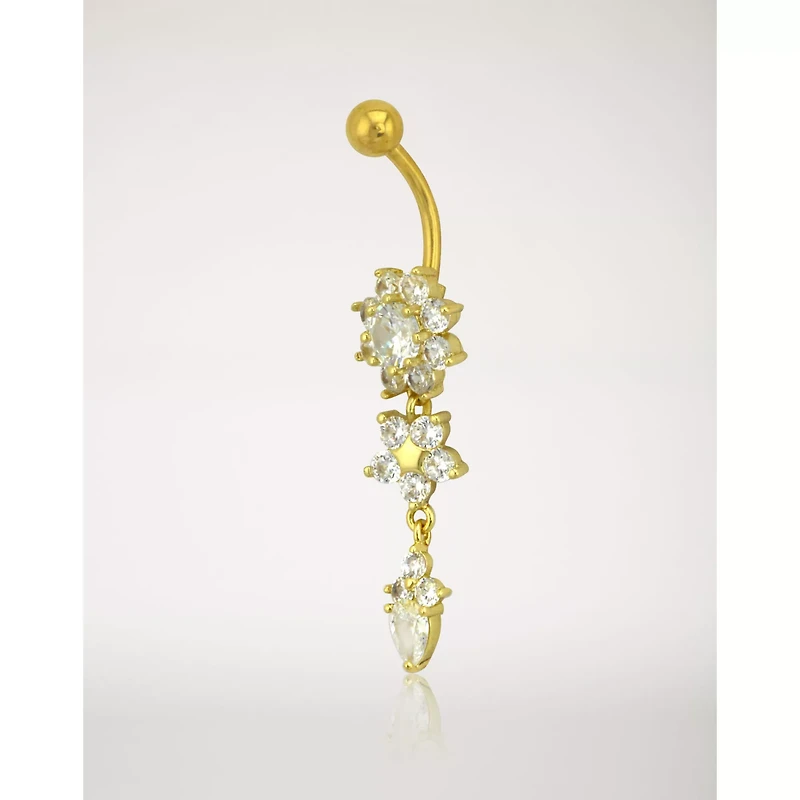 Goldtone CZ Flower Dangle Belly Ring