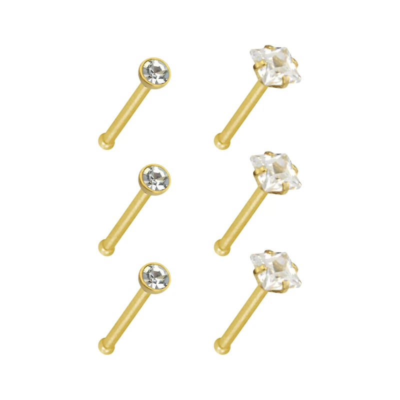 CZ Stud Nose Rings - 6 Pack