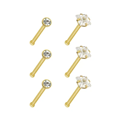 CZ Stud Nose Rings - 6 Pack