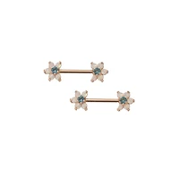Opal-Effect Flower Nipple Rings - 14 Gauge