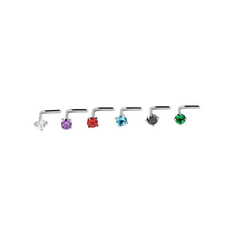 Multi-Color L-Bend Nose Ring - 6 Pack