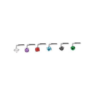 Multi-Color L-Bend Nose Ring - 6 Pack