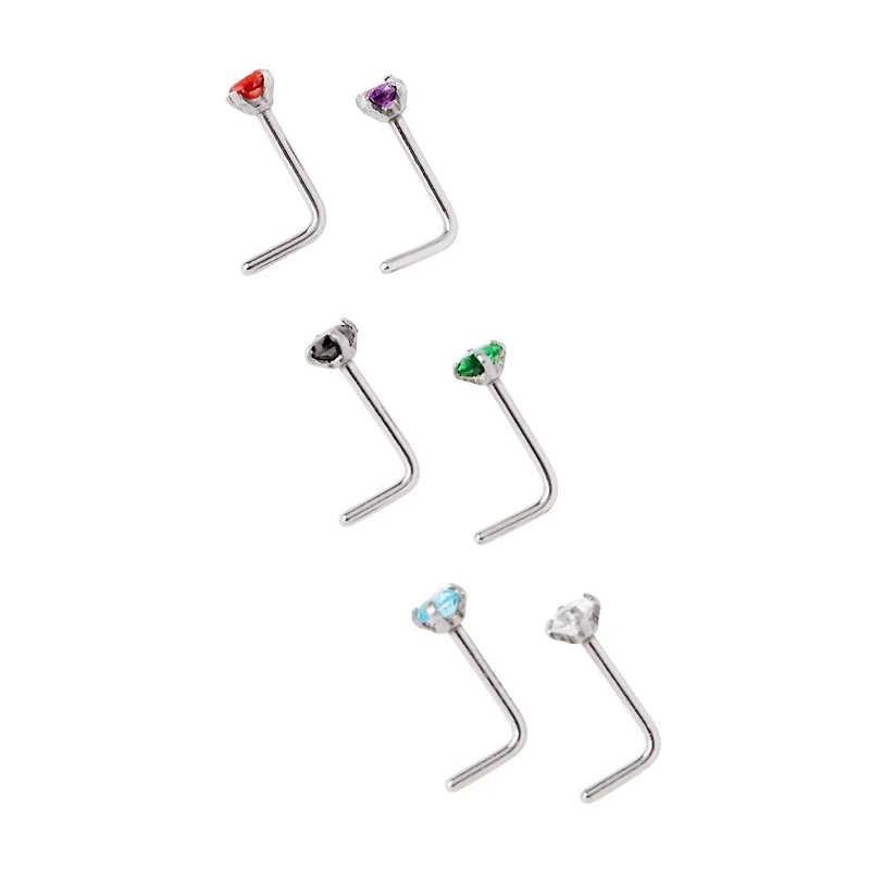 Multi-Color L-Bend Nose Ring - 6 Pack