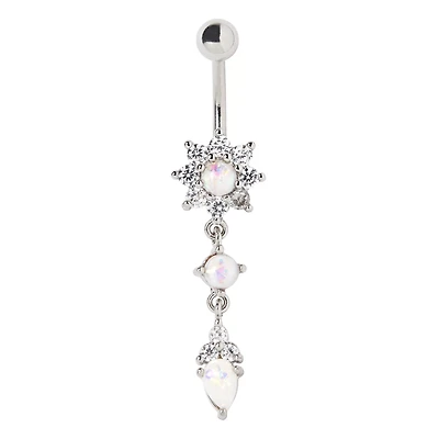 Opal-Effect Flower Dangle Belly Ring - 14 Gauge