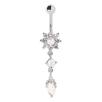 Opal-Effect Flower Dangle Belly Ring - 14 Gauge