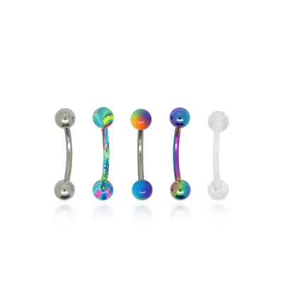 Multi-Pack Rainbow Curved Barbells 5 Pack - 16 Gauge