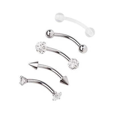 Multi-Pack CZ Curved Barbells 5 Pack - 16 Gauge