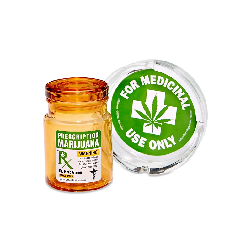 Prescription Marijuana Stash Jar and Ashtray Set