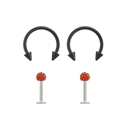 Multi-Pack CZ Horseshoe Rings and Labret Lip Rings 4 Pack - 16 Gauge