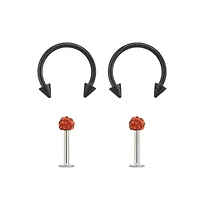 Multi-Pack CZ Horseshoe Rings and Labret Lip Rings 4 Pack - 16 Gauge