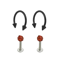 Multi-Pack CZ Horseshoe Rings and Labret Lip Rings 4 Pack - 16 Gauge