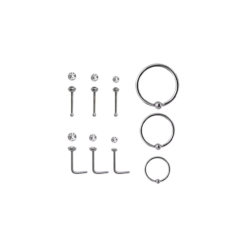 Multi-Pack CZ Nose Rings - 9 Pack
