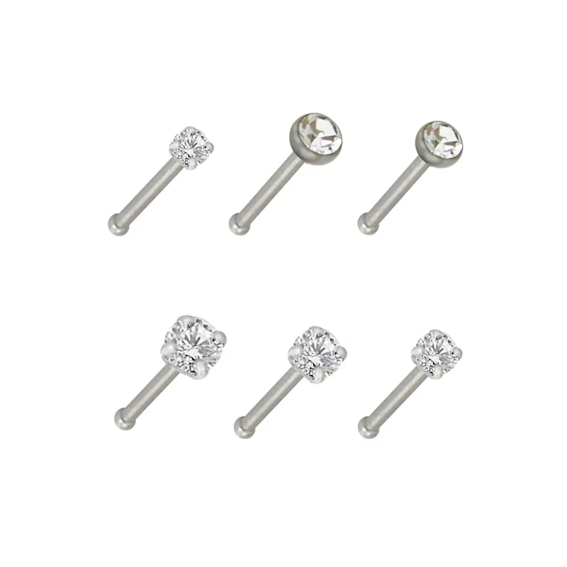 Multi-Pack CZ Stud Nose Rings - 6 Pack