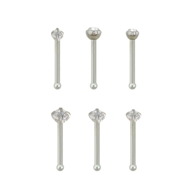 Multi-Pack CZ Stud Nose Rings - 6 Pack
