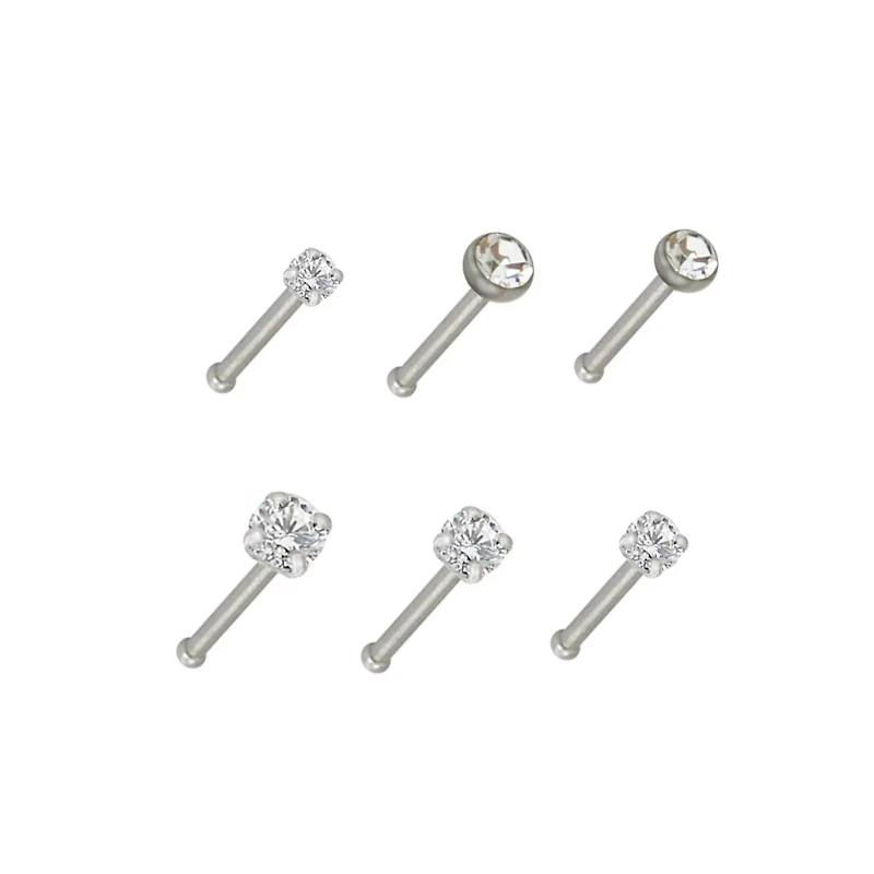 Multi-Pack CZ Stud Nose Rings - 6 Pack