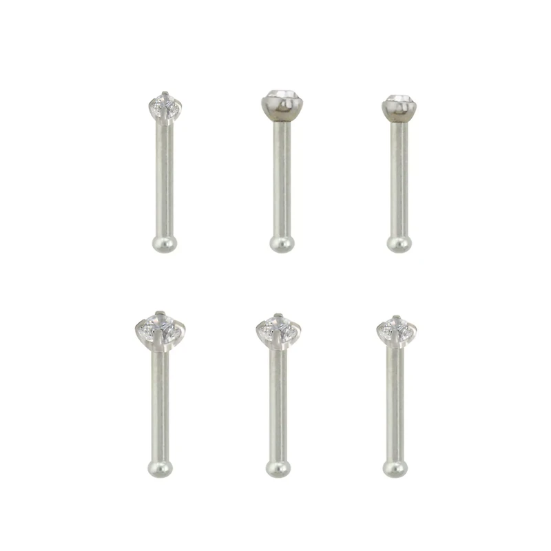 Multi-Pack CZ Stud Nose Rings - 6 Pack