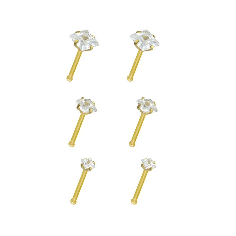 Multi-Pack Goldtone CZ Bone Nose Rings 6 Pack - 20 Gauge