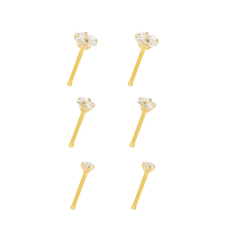 Multi-Pack Goldtone CZ Bone Nose Rings 6 Pack - 20 Gauge