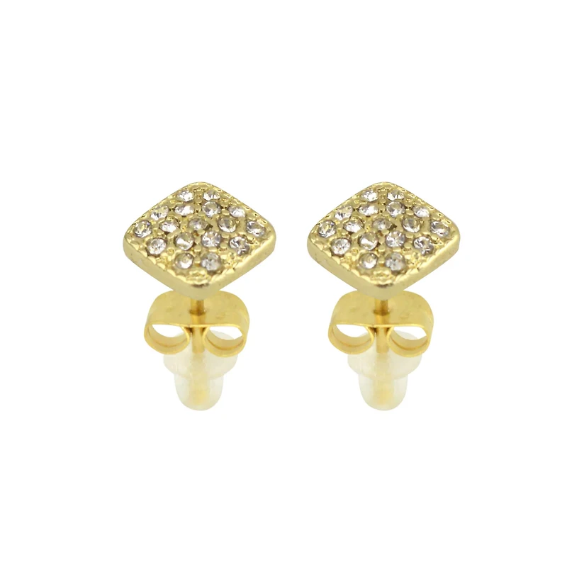 Goldtone Square Paved CZ Stud Earrings