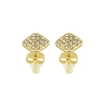 Goldtone Square Paved CZ Stud Earrings