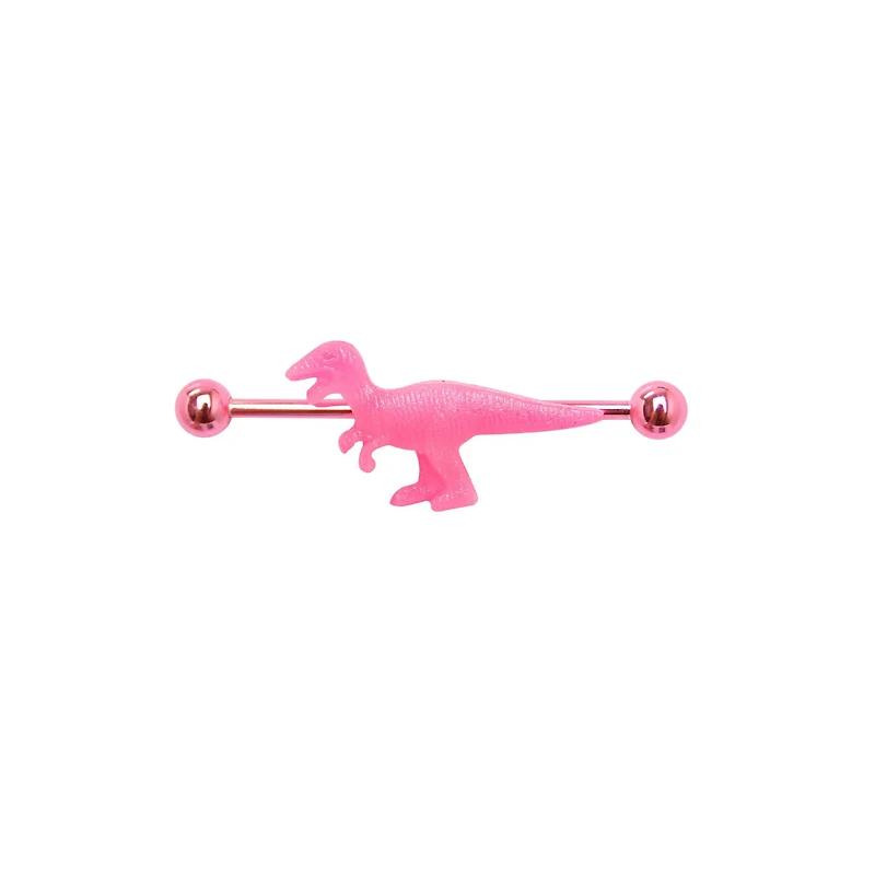 Glow in the Dark Pink T. Rex Industrial Barbell - 14 Gauge