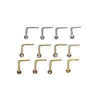 Multi-Pack CZ L-Bend Nose Rings 12 Pack - 20 Gauge