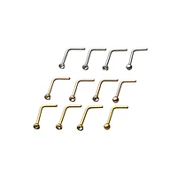 Multi-Pack CZ L-Bend Nose Rings 12 Pack - 20 Gauge