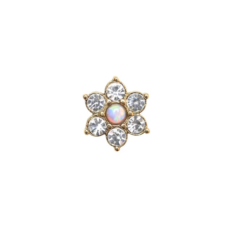 Goldtone Opal-Effect CZ Flower Cartilage Earring - 18 Gauge
