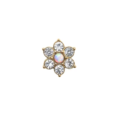 Goldtone Opal-Effect CZ Flower Cartilage Earring - 18 Gauge