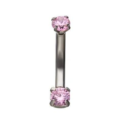 CZ Pink Double Gem Belly Ring – 14 Gauge