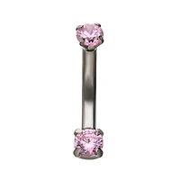 CZ Pink Double Gem Belly Ring – 14 Gauge