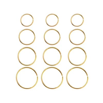 Multi-Pack Goldtone Hoop Nose Rings - 12 Pack