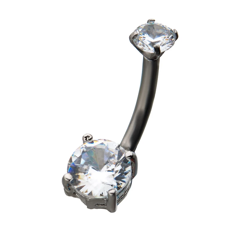 CZ Clear Gem Belly Ring - 14 Gauge