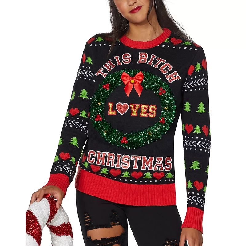 Light-Up This Bitch Loves Christmas Ugly Sweater