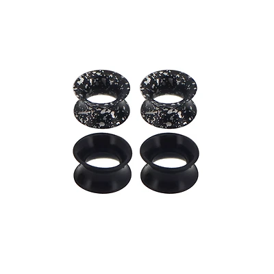 Multi-Pack Black Splatter Tunnel Plugs - 2 Pair