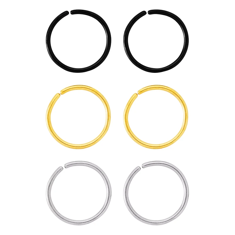 Multi-Pack Multicolor Seamless Nose Rings 6 Pack - 20 Gauge