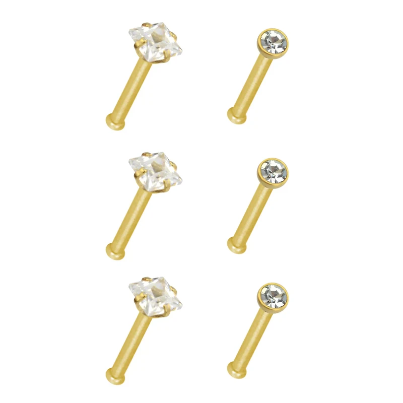 CZ Stud Nose Rings - 6 Pack