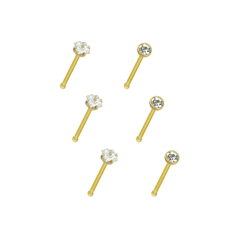 CZ Stud Nose Rings - 6 Pack