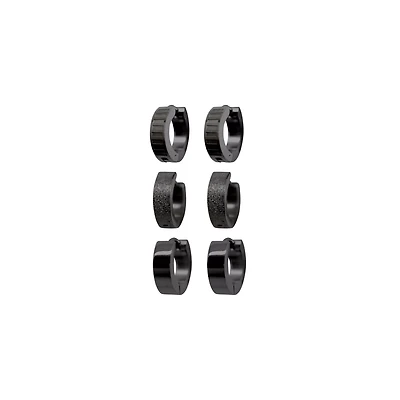 Black Huggie Hoop Earrings - 3 Pair