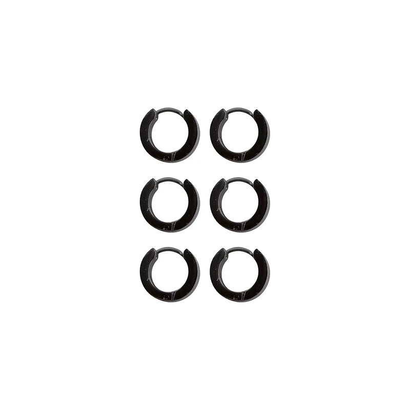 Black Huggie Hoop Earrings - 3 Pair