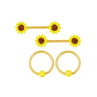 Multi-Pack Sunflower Nipple Barbells and Rings 2 Pair - 14 Gauge