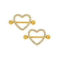 CZ Heart Gold-Tone Nipple Shields - 14 Gauge