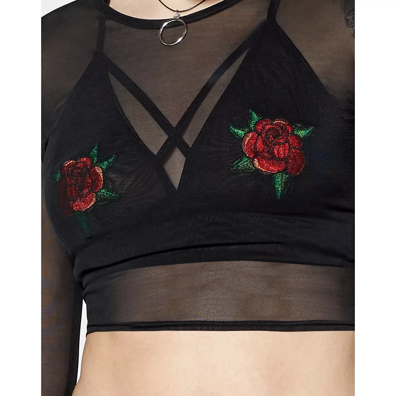Long Sleeve Mesh Crop Top