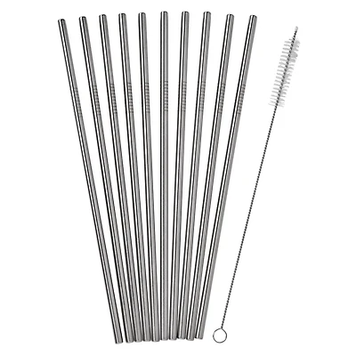 Reusable Stainless Steel Straws - 10 Pack