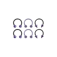 Multi-Pack Ombre Black and Purple Horseshoe and Captive Rings 6 Pack - 16 Gauge