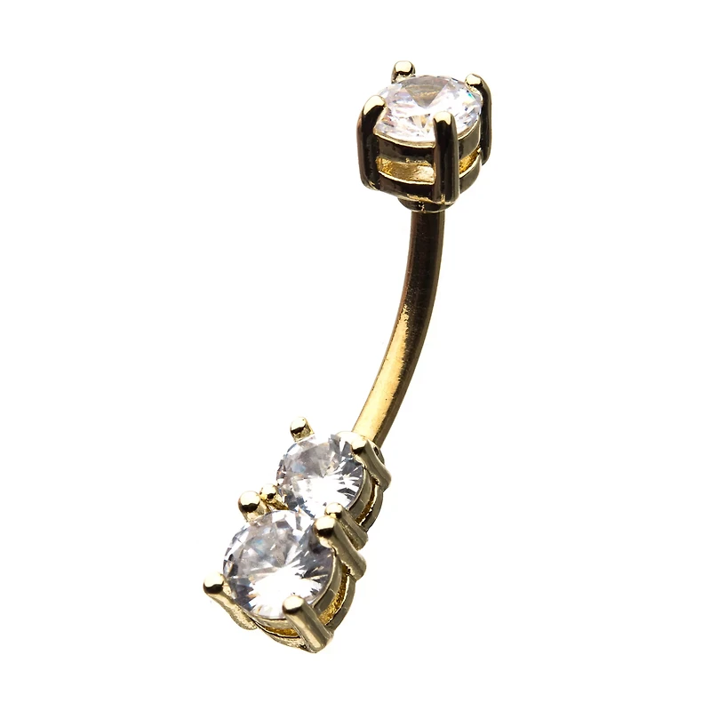 Goldtone CZ Belly Ring - 14 Gauge