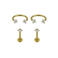Multi-Pack Goldtone CZ Labret Lip Rings 4 Pack - 16 Gauge