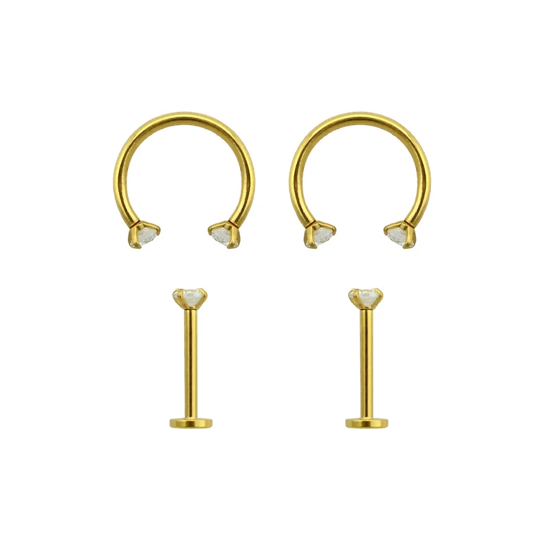Multi-Pack Goldtone CZ Labret Lip Rings 4 Pack - 16 Gauge