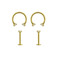 Multi-Pack Goldtone CZ Labret Lip Rings 4 Pack - 16 Gauge